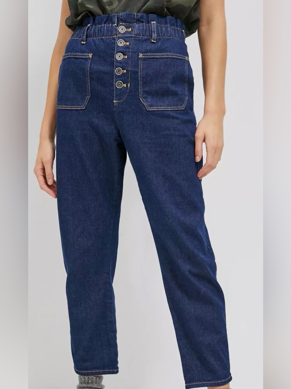 Anthropologie/Pilcro Dark Blue High-Rise Button-Front Jeans